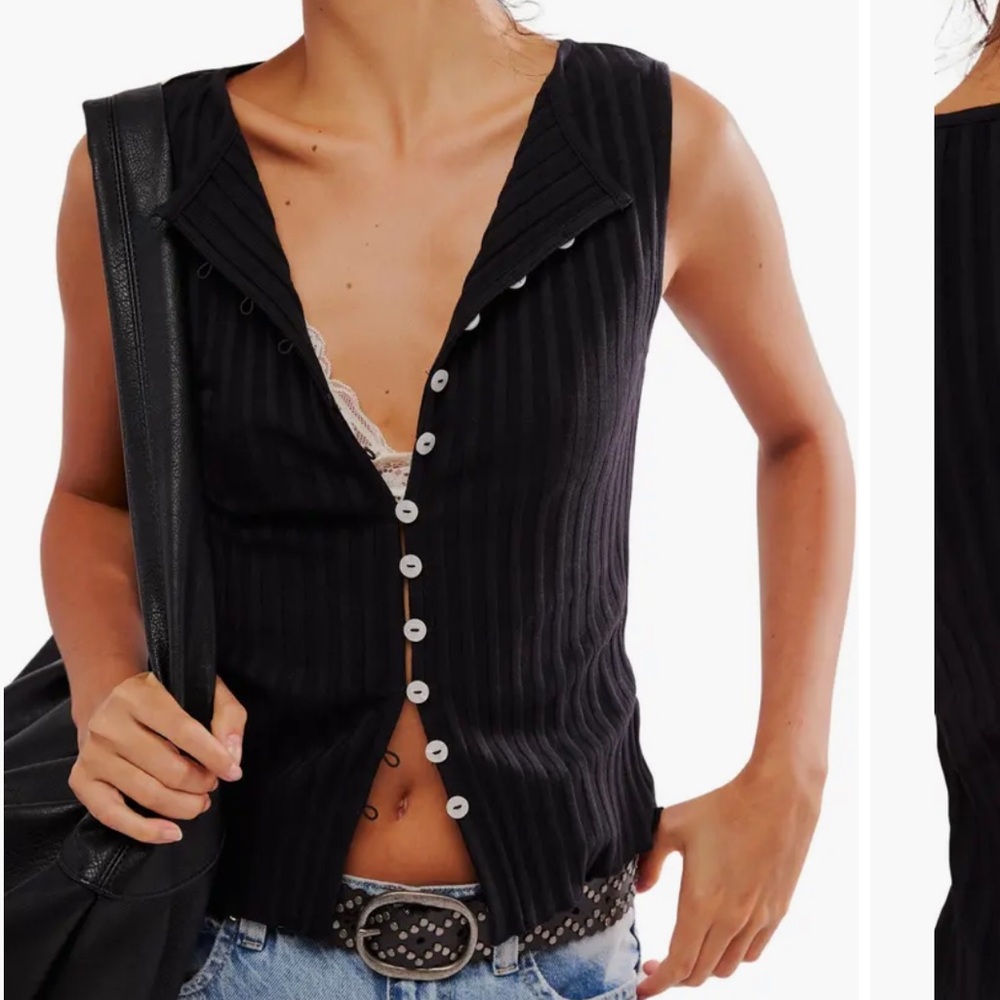 Free People Black Button Up